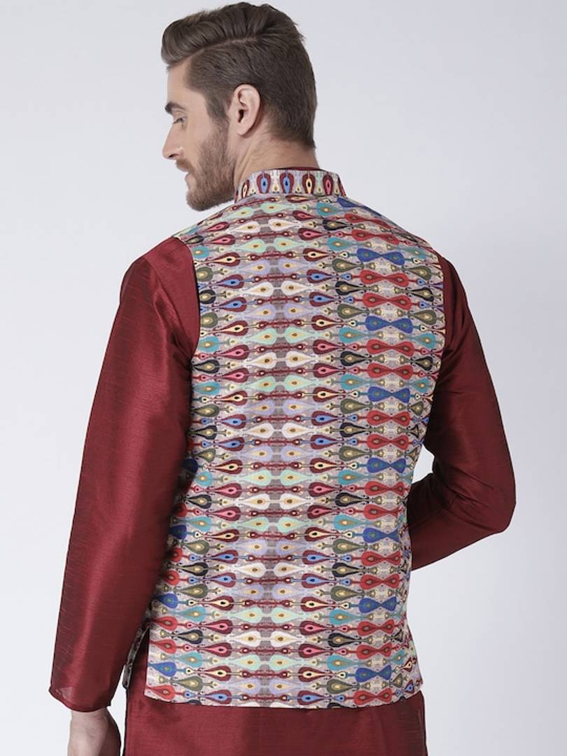 Men's Multicoloured 
Polyester
 Printed Nehru Jackets